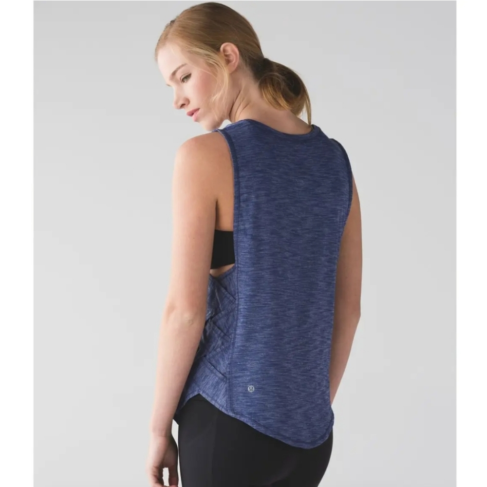 Lululemon Var-City Muscle Tank Side Criss Cross Tank Heathered Blue